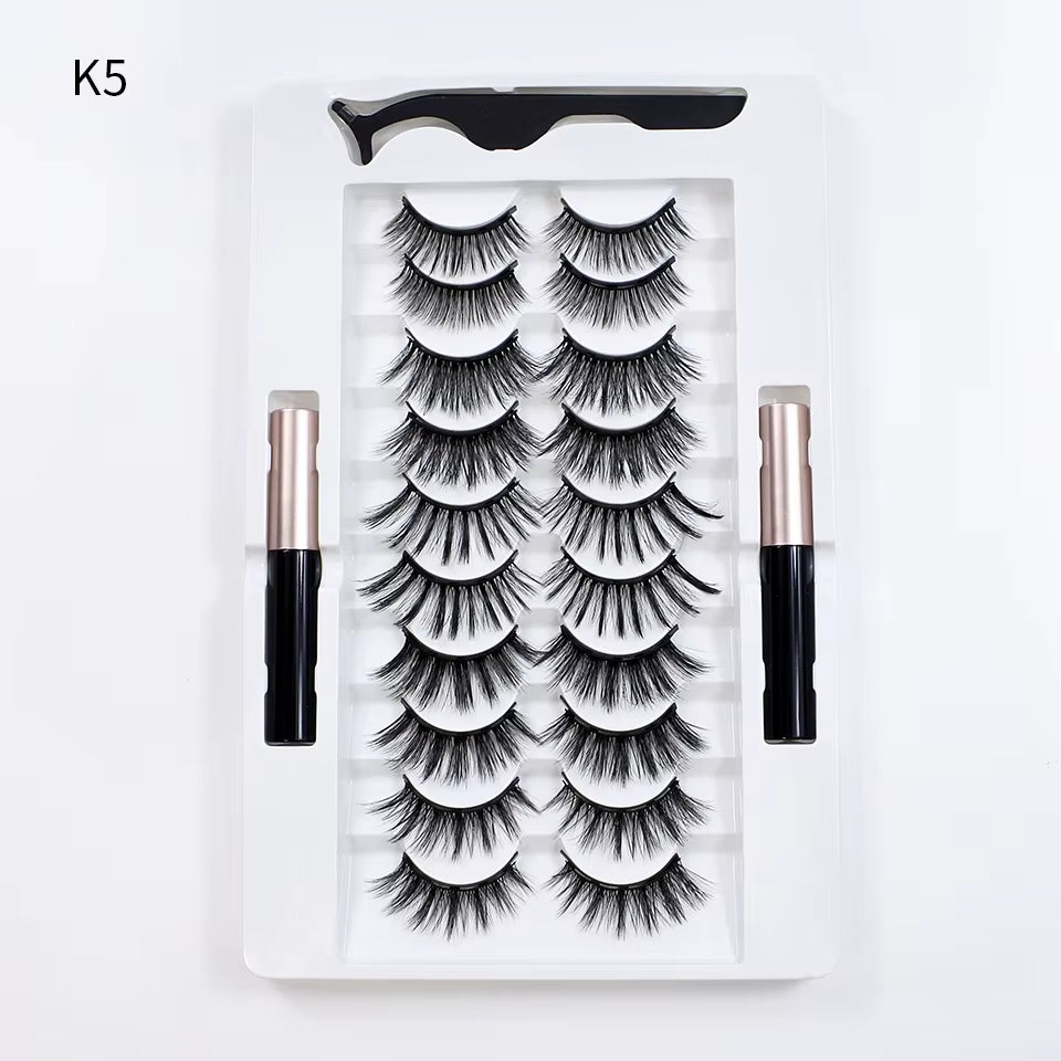 10Pairs Magnet False Eyelashes Reusable Magnetic Eyelashes with Eyeliner and Tweezers Natural Look Fake Eyelashes