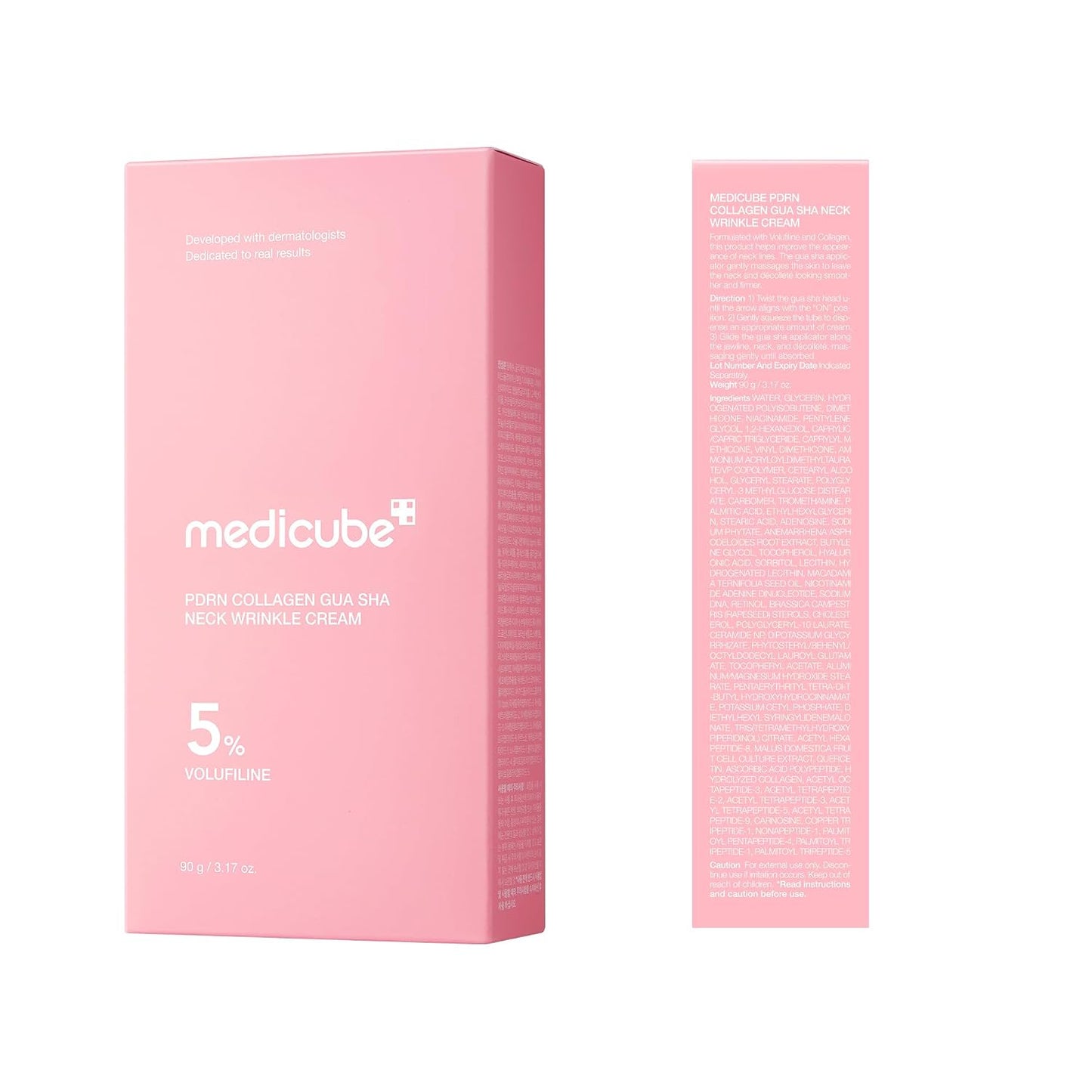 MEDICUBE - PDRN Collagen Gua Sha Neck Wrinkle Cream | Built-In Gua Sha Massager with Volufiline 5% | Firming, Contour Care for the Look of Fine Lines, Jawline, Neck, Décolleté | Korean Skincare, 3.17 Oz