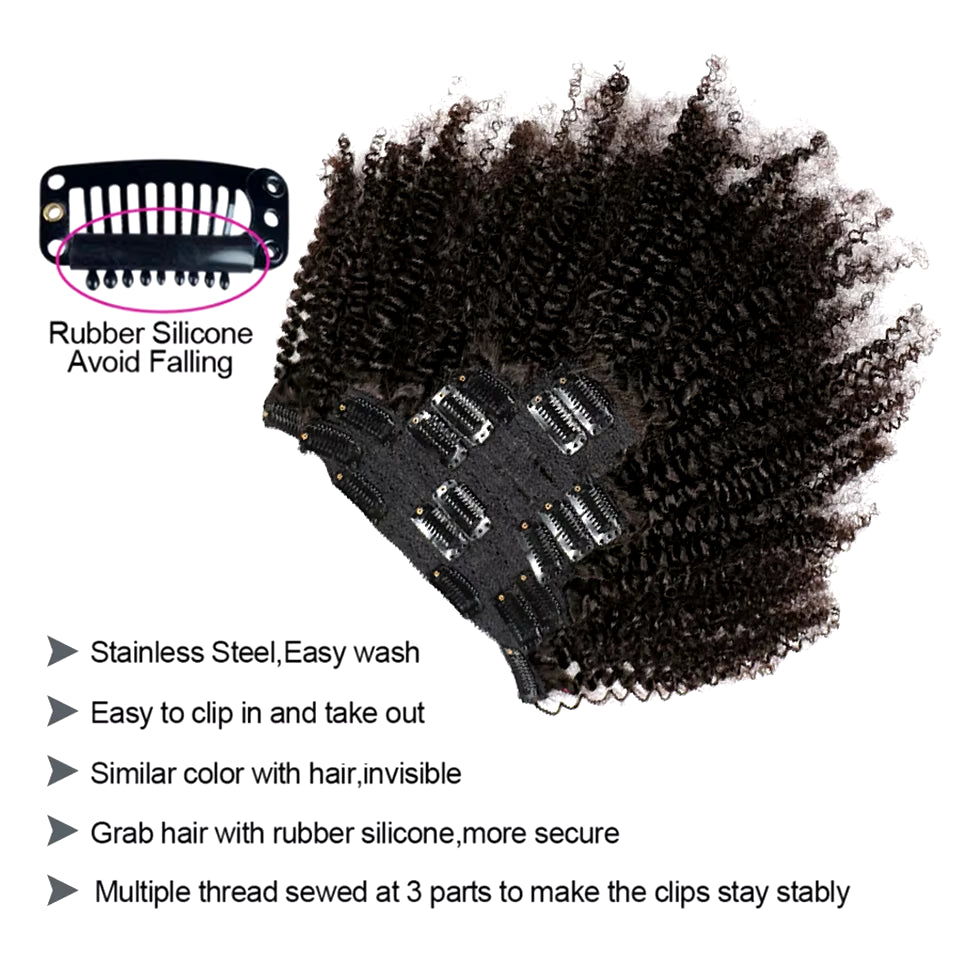 Afro Kinky Curly Clip Ins Hair Extension Human Hair Mongolian Kinky Curly Human Hair Clip Ins Extension 120G Full Head