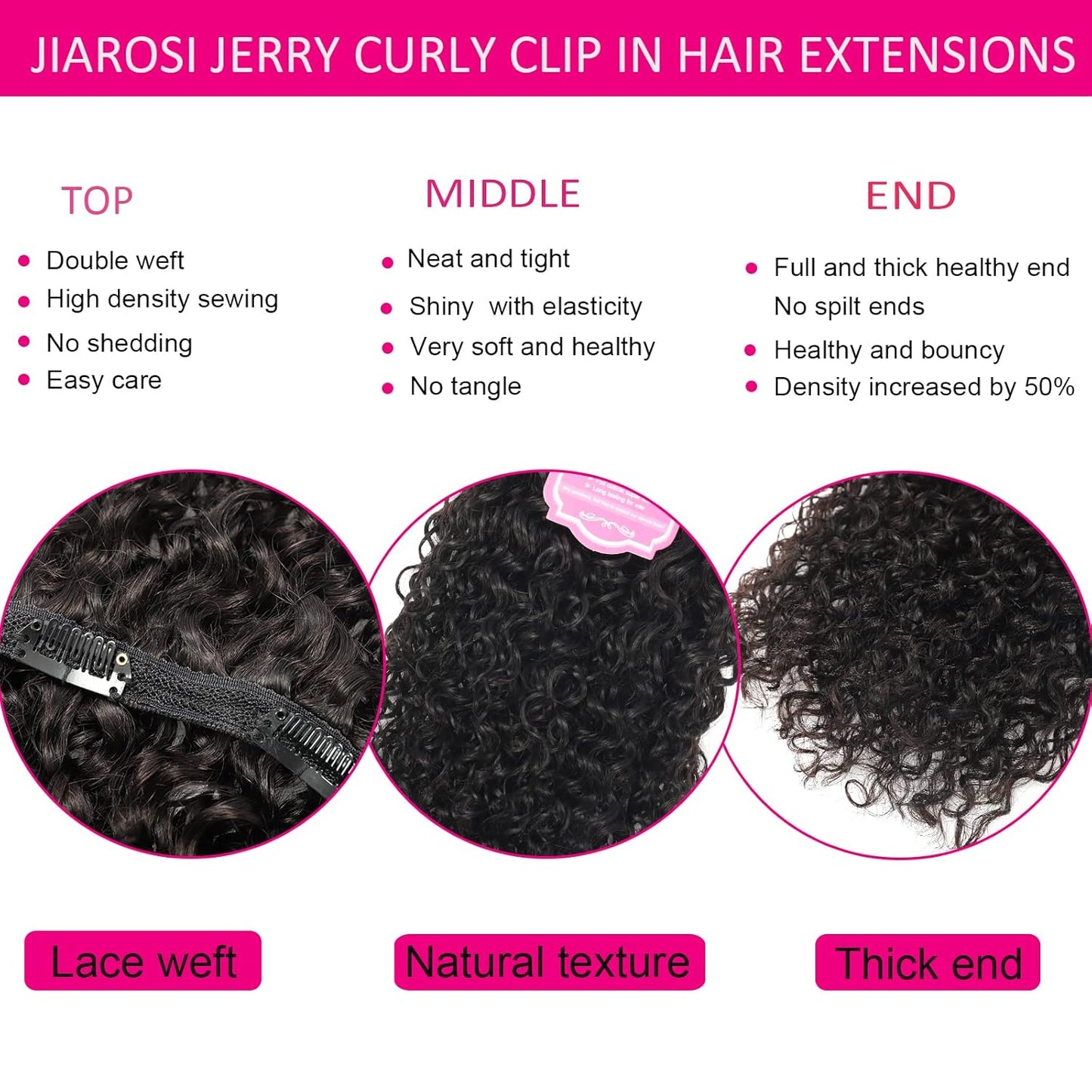 Jerry Curly Clip in Hair Extensions Real Human Hair, 20 Inch 3B 3C Curly Clip Ins 7 Pcs with 24 Clips Thick 8A Brazilian Soft Remy Human Hair Lace Weft Clip in for Black Woman