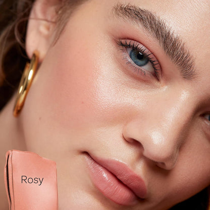 Dew Blush - Lightweight Liquid Blush with a Blendable + Buildable Cream Finish - Dewy Cheek Tint with Doe Foot Wand Makeup Applicator - Rosy (.40 Oz)