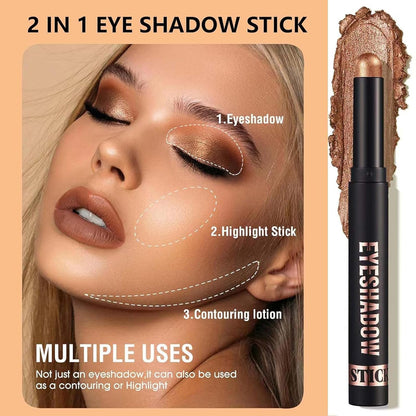 Medium Brown Eyeshadow Stick Makeup, Cream Eye Shadow Pencil, High Pigmented Crease Proof Glitter Eye Shadow Brightener Stick, Waterproof Long Lasting Eye Highlighter Crayon Eyeliner