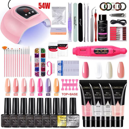 Manicure Set for Nail Extensions Gel Nail Polish Set Quick Building Polygels Set with 120W/72W/54W LED Nail Lamp Nail Tools Set