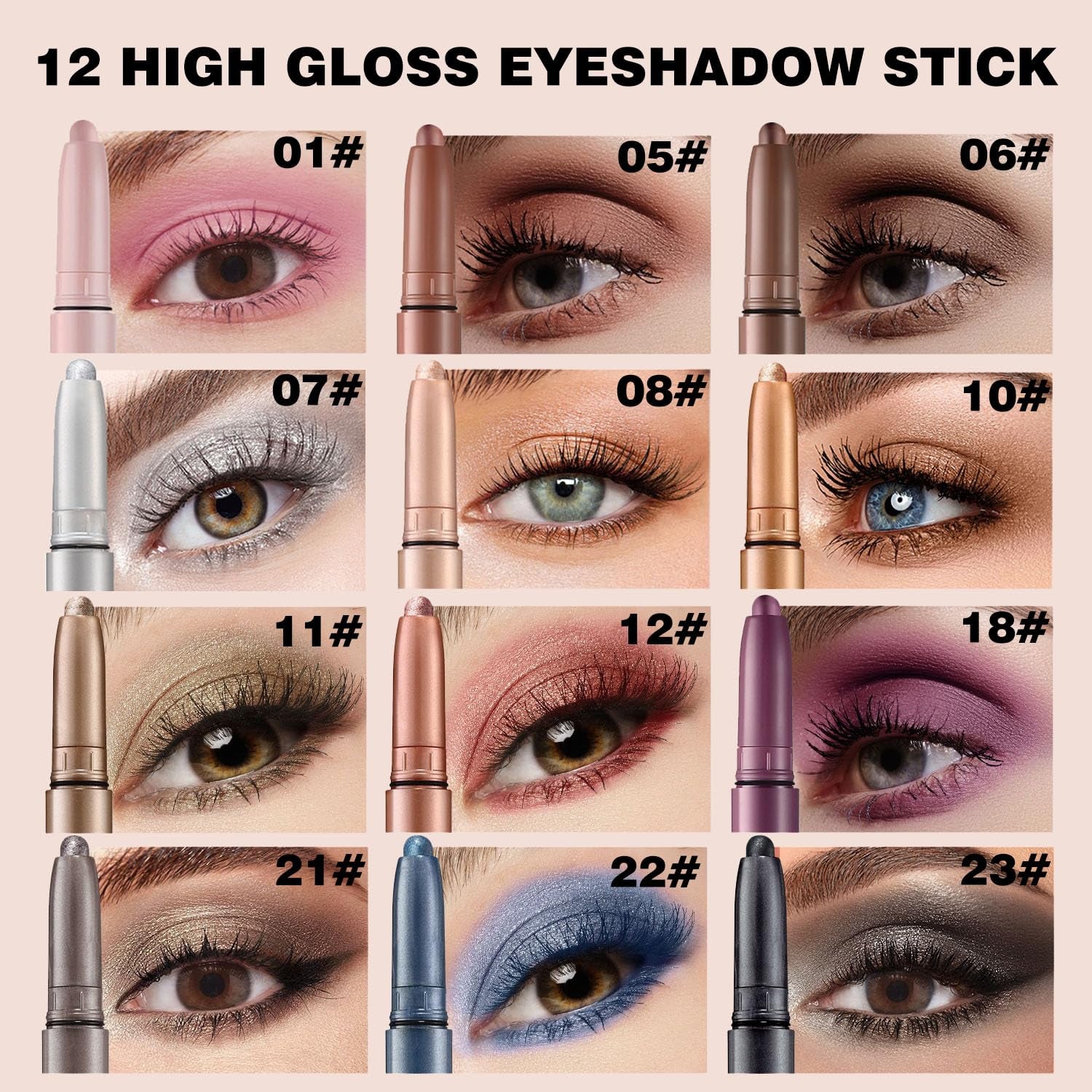 Brown Eyeshadow Stick Makeup,Matte Cream Eye Shadow Pencil,High Pigmented Crease Proof Glitter Eye Shadow Brightener Stick,Waterproof Long Lasting Eye Highlighter Crayon Eyeliner