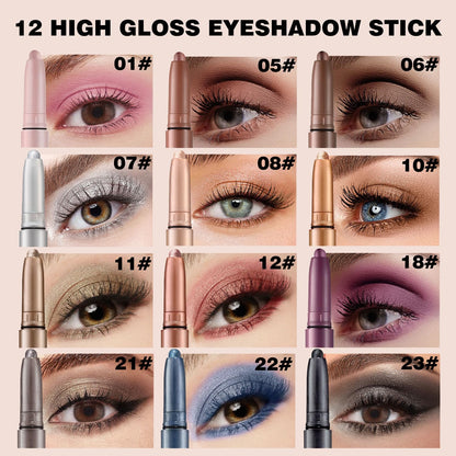 Brown Eyeshadow Stick Makeup,Matte Cream Eye Shadow Pencil,High Pigmented Crease Proof Glitter Eye Shadow Brightener Stick,Waterproof Long Lasting Eye Highlighter Crayon Eyeliner