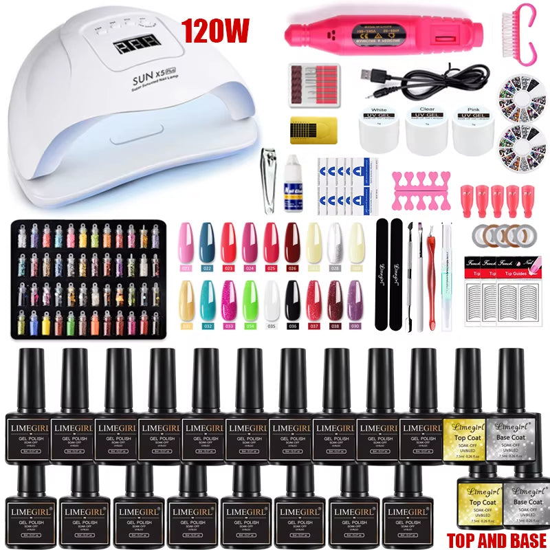 Manicure Set for Nail Extensions Gel Nail Polish Set Quick Building Polygels Set with 120W/72W/54W LED Nail Lamp Nail Tools Set