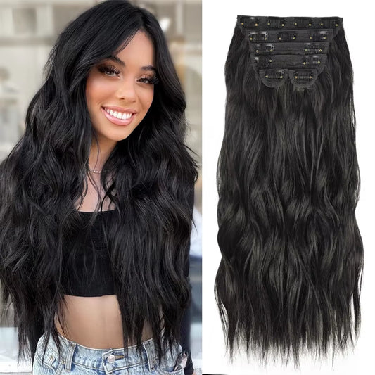 Extensions Long Synthetic Clip in Hair Wavy Clip in Hair Extensions 6Pcs/Set Piece Synthetic Ombre Blonde Brown Thick Hairpieces