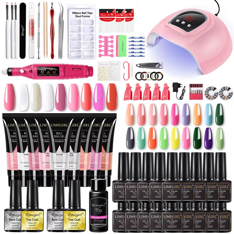 Manicure Set for Nail Extensions Gel Nail Polish Set Quick Building Polygels Set with 120W/72W/54W LED Nail Lamp Nail Tools Set