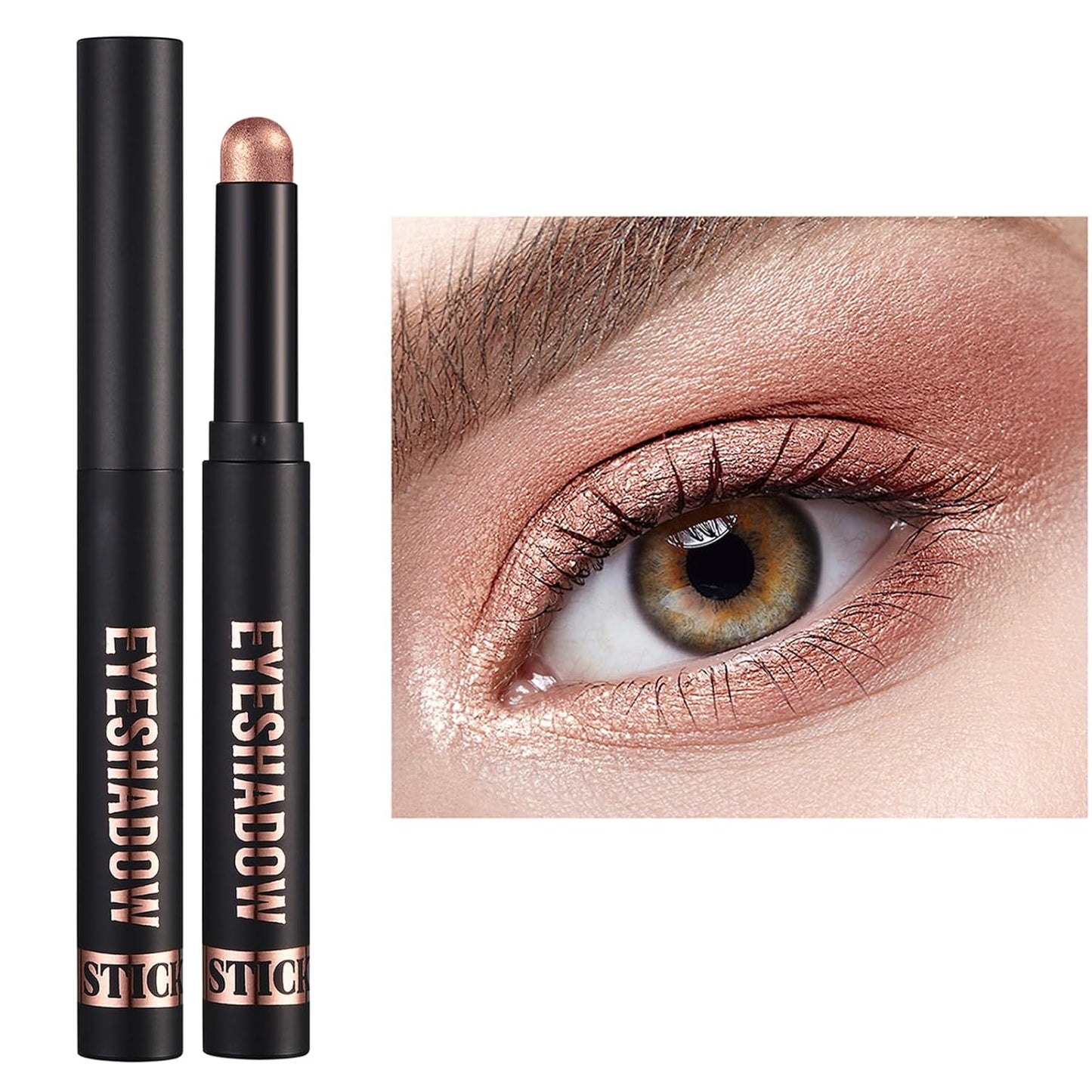 Medium Brown Eyeshadow Stick Makeup, Cream Eye Shadow Pencil, High Pigmented Crease Proof Glitter Eye Shadow Brightener Stick, Waterproof Long Lasting Eye Highlighter Crayon Eyeliner