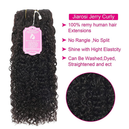 Jerry Curly Clip in Hair Extensions Real Human Hair, 20 Inch 3B 3C Curly Clip Ins 7 Pcs with 24 Clips Thick 8A Brazilian Soft Remy Human Hair Lace Weft Clip in for Black Woman