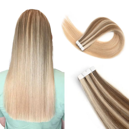 Mini Tape in Human Hair Extensions Straight Seamless Skin Weft Invisible Natural Non-Remy Human Hair Adhesive Extension