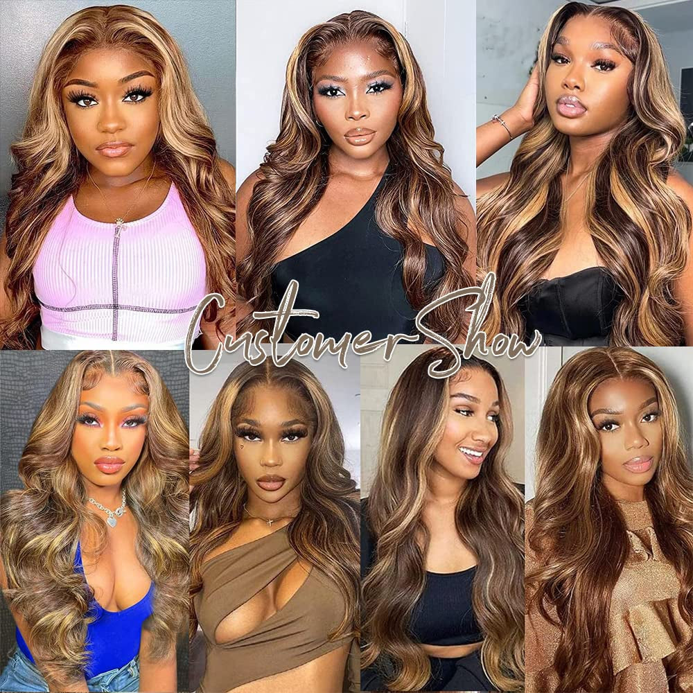 Body Wave Clip in Hair Extensions for Black Women Chocolate Brown to Caramel Blonde 8Pcs Clip in Hair Extensions Real Human Hair with 18 Clips Double Weft 120G(20 Inch, #P4/27 Body)