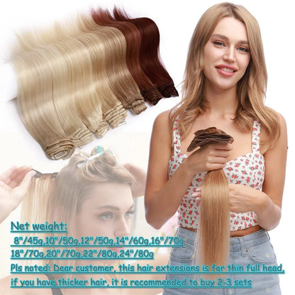 Human Hair Extensions Clip in Hair Extension Full Head Remy Hair Bleach Blonde for Women Straight 8"-24"