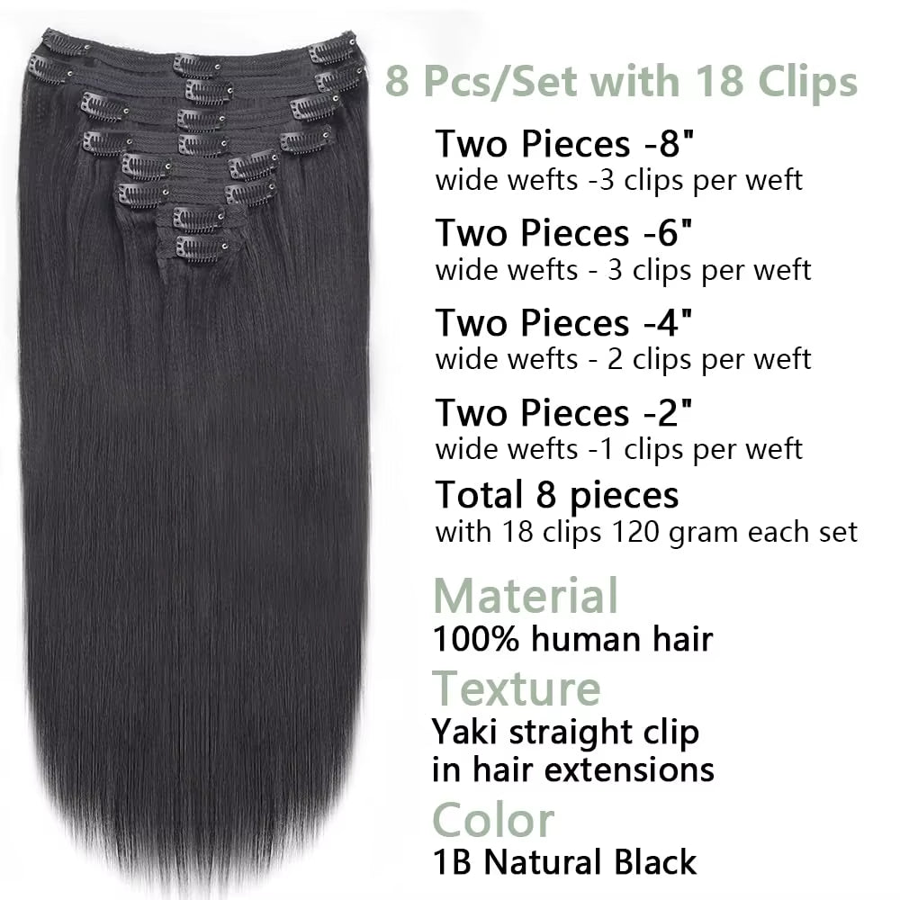 Yaki Straight Clip in Hair Extensions Natural Black Brazilian Virgin Human Hair Kinky Straight Clip in Extensions for Women