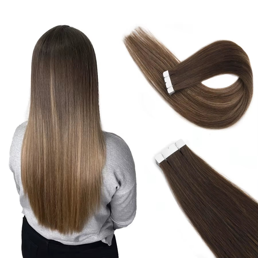 Mini Tape in Human Hair Extensions Straight Seamless Skin Weft Invisible Natural Non-Remy Human Hair Adhesive Extension