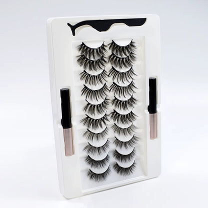 10Pairs Magnet False Eyelashes Reusable Magnetic Eyelashes with Eyeliner and Tweezers Natural Look Fake Eyelashes