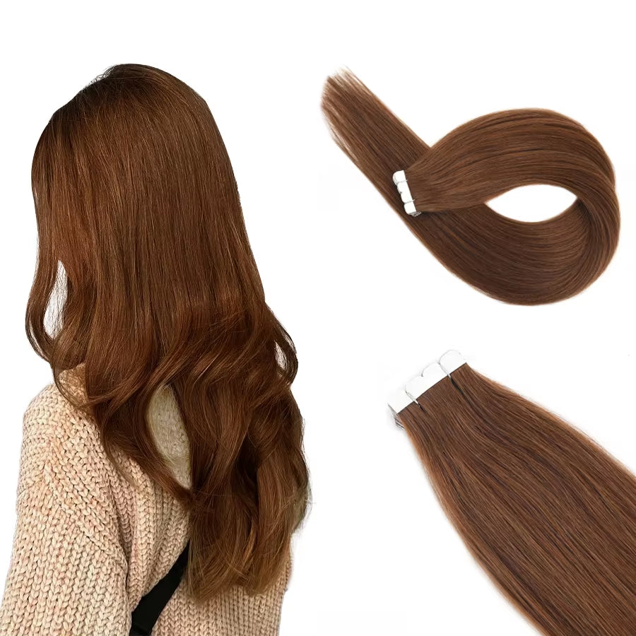 Mini Tape in Human Hair Extensions Straight Seamless Skin Weft Invisible Natural Non-Remy Human Hair Adhesive Extension