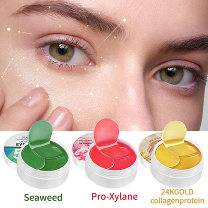 60 Patches 24K Gold Collagen Eye Patch Moisturizing Anti-Aging Dark Circle Facial Mask Pro-Xylane Hyaluronic Seaweed Eye Mask