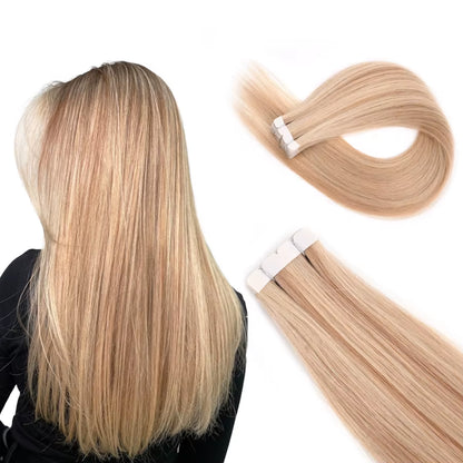 Mini Tape in Human Hair Extensions Straight Seamless Skin Weft Invisible Natural Non-Remy Human Hair Adhesive Extension