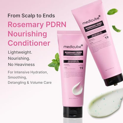 Rosemary PDRN Korean Hair Care Set: Shampoo, Conditioner & Serum | Amino Acids for Thicker, Fuller, Denser-Looking Hair | Cooling & Soothing Scalp Care for Flake-Prone Scalp | 3 Step Routine