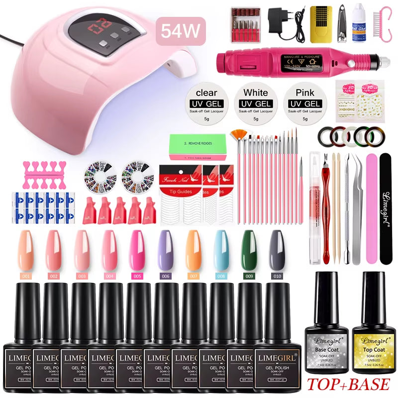 Manicure Set for Nail Extensions Gel Nail Polish Set Quick Building Polygels Set with 120W/72W/54W LED Nail Lamp Nail Tools Set