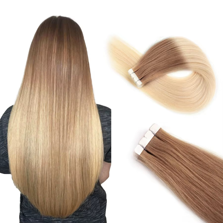 Mini Tape in Human Hair Extensions Straight Seamless Skin Weft Invisible Natural Non-Remy Human Hair Adhesive Extension