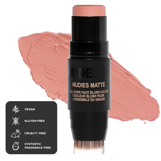 Nudestix Nudies Matte Cream Blush Stick 3-In-1 All over Face Color - Blush Stick for Cheeks Eyes and Lips - Cream Blush for Cheeks W/Blending Brush