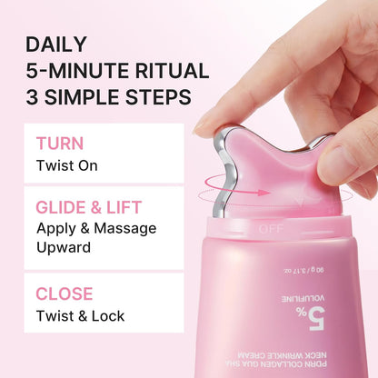 MEDICUBE - PDRN Collagen Gua Sha Neck Wrinkle Cream | Built-In Gua Sha Massager with Volufiline 5% | Firming, Contour Care for the Look of Fine Lines, Jawline, Neck, Décolleté | Korean Skincare, 3.17 Oz