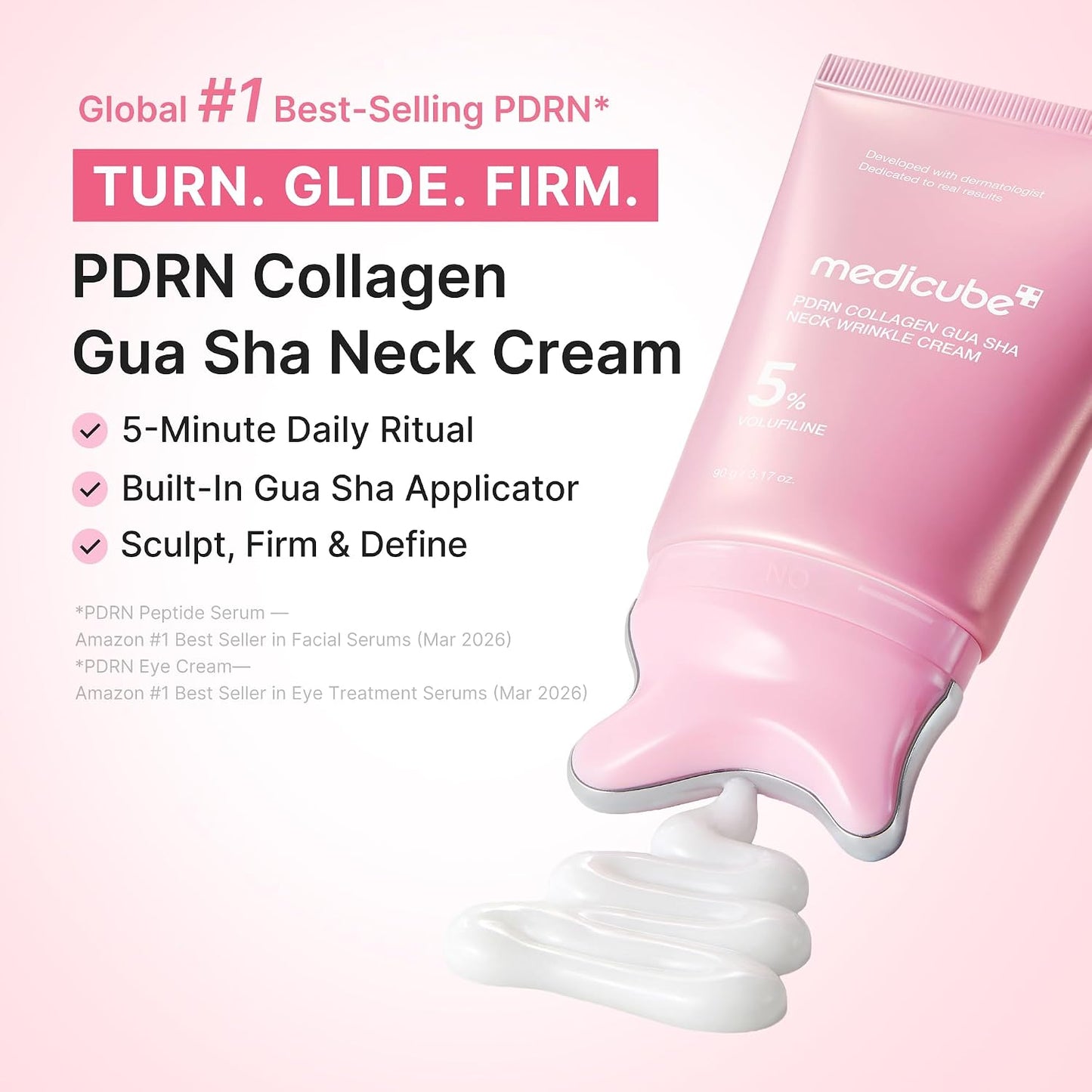 MEDICUBE - PDRN Collagen Gua Sha Neck Wrinkle Cream | Built-In Gua Sha Massager with Volufiline 5% | Firming, Contour Care for the Look of Fine Lines, Jawline, Neck, Décolleté | Korean Skincare, 3.17 Oz