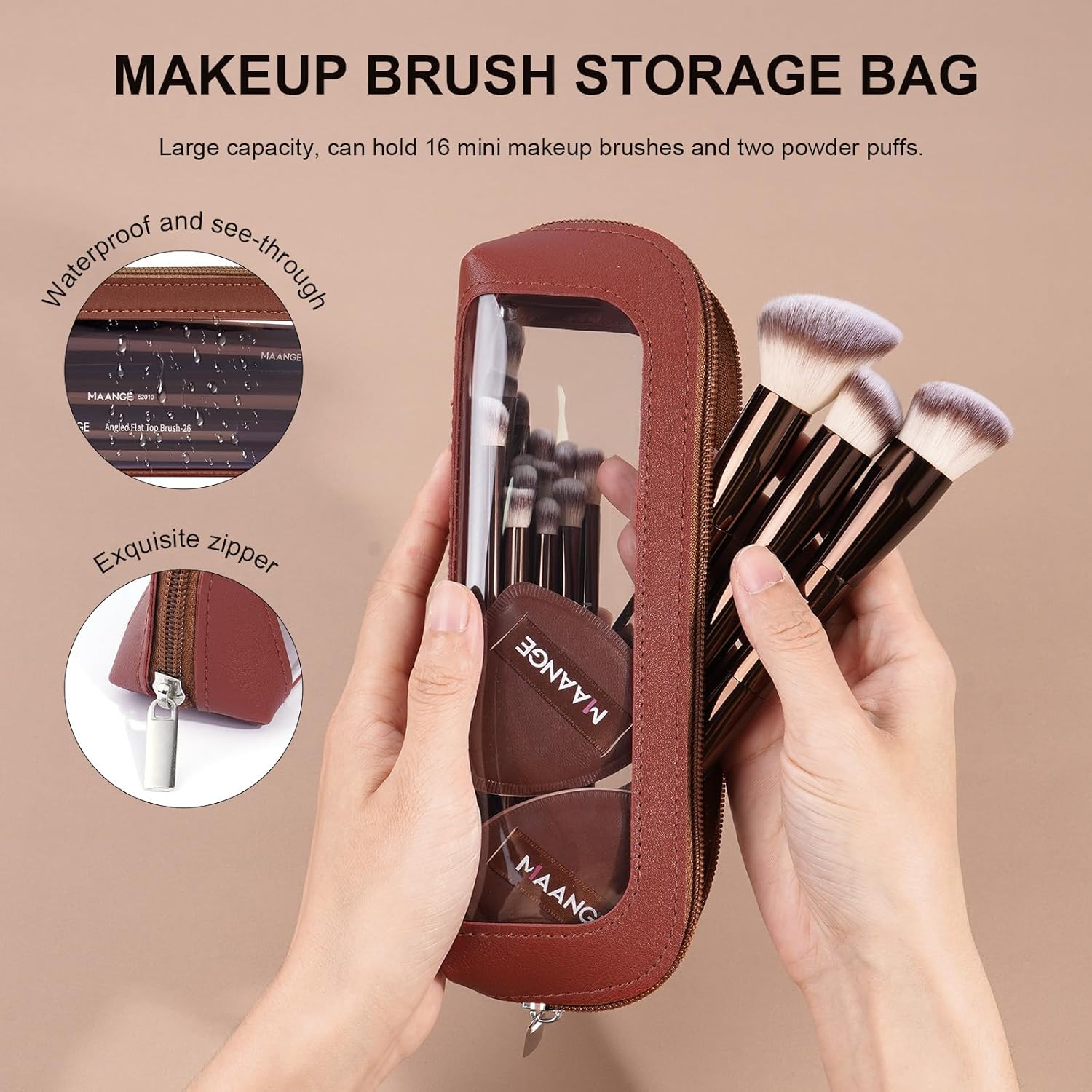 MAANGE Makeup Brush Set 19 PCS Travel Makeup Brushes Eyeshaowder Powder Concealers Foundation Professional Make up Brush Set with Case (Coffee)