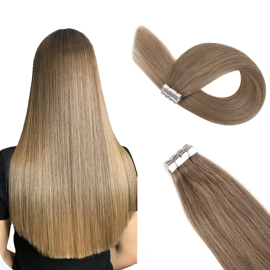 Mini Tape in Human Hair Extensions Straight Seamless Skin Weft Invisible Natural Non-Remy Human Hair Adhesive Extension