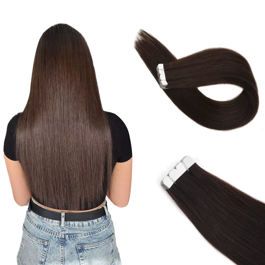 Mini Tape in Human Hair Extensions Straight Seamless Skin Weft Invisible Natural Non-Remy Human Hair Adhesive Extension