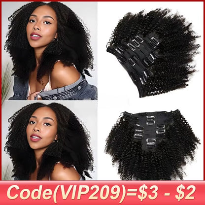 Afro Kinky Curly Clip Ins Hair Extension Human Hair  Mongolian Kinky Curly Human Hair Clip Ins Extension 120G Full Head