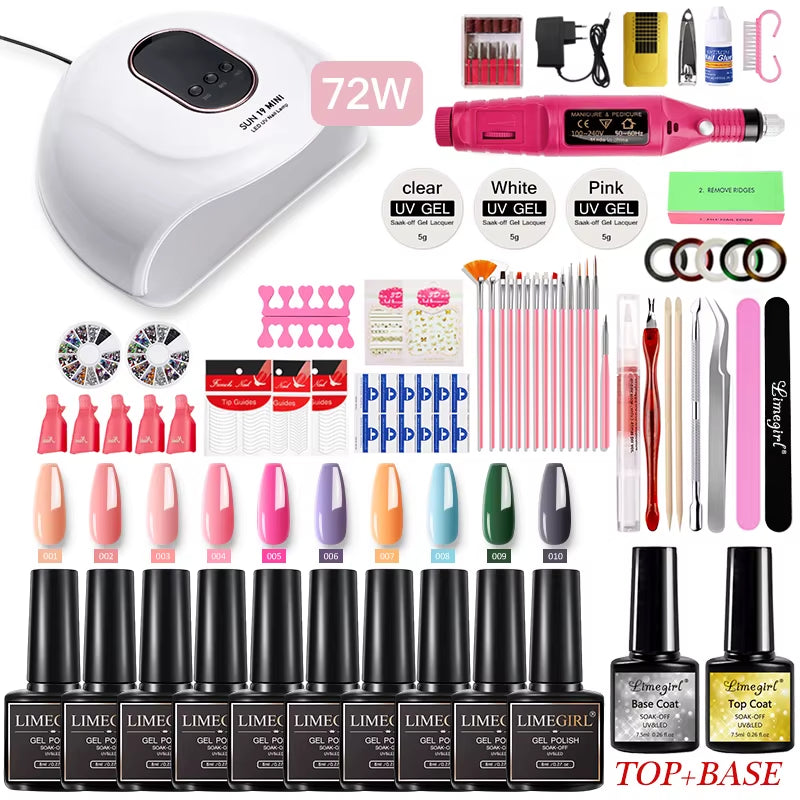 Manicure Set for Nail Extensions Gel Nail Polish Set Quick Building Polygels Set with 120W/72W/54W LED Nail Lamp Nail Tools Set