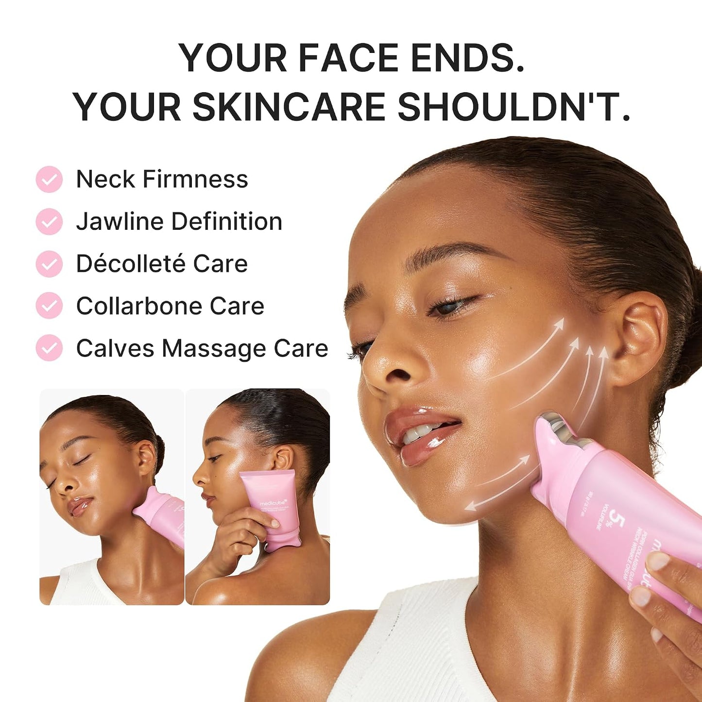 MEDICUBE - PDRN Collagen Gua Sha Neck Wrinkle Cream | Built-In Gua Sha Massager with Volufiline 5% | Firming, Contour Care for the Look of Fine Lines, Jawline, Neck, Décolleté | Korean Skincare, 3.17 Oz