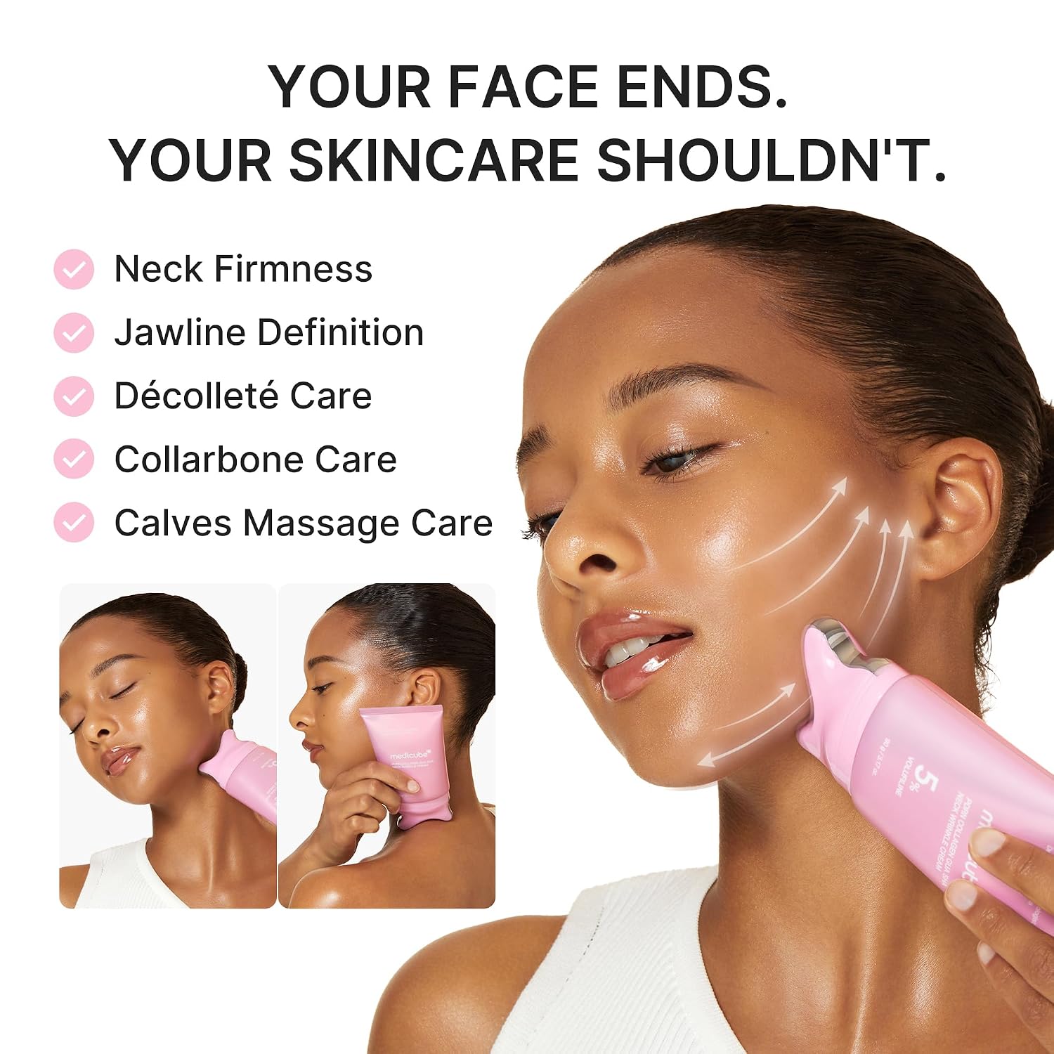 MEDICUBE - PDRN Collagen Gua Sha Neck Wrinkle Cream | Built-In Gua Sha Massager with Volufiline 5% | Firming, Contour Care for the Look of Fine Lines, Jawline, Neck, Décolleté | Korean Skincare, 3.17 Oz