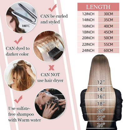 Mini Tape in Human Hair Extensions Straight Seamless Skin Weft Invisible Natural Non-Remy Human Hair Adhesive Extension