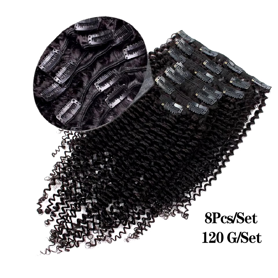 Afro Kinky Curly Clip Ins Hair Extension Human Hair  Mongolian Kinky Curly Human Hair Clip Ins Extension 120G Full Head