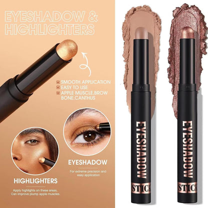 Medium Brown Eyeshadow Stick Makeup, Cream Eye Shadow Pencil, High Pigmented Crease Proof Glitter Eye Shadow Brightener Stick, Waterproof Long Lasting Eye Highlighter Crayon Eyeliner