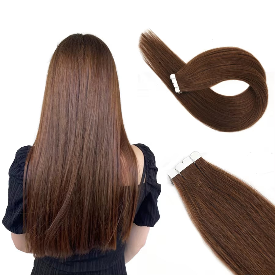 Mini Tape in Human Hair Extensions Straight Seamless Skin Weft Invisible Natural Non-Remy Human Hair Adhesive Extension