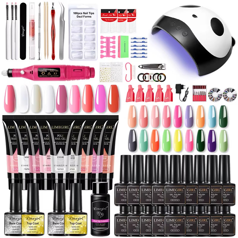 Manicure Set for Nail Extensions Gel Nail Polish Set Quick Building Polygels Set with 120W/72W/54W LED Nail Lamp Nail Tools Set