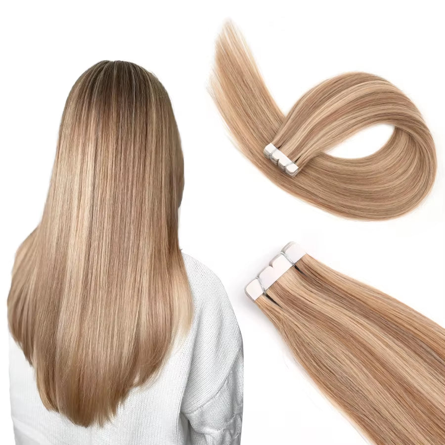 Mini Tape in Human Hair Extensions Straight Seamless Skin Weft Invisible Natural Non-Remy Human Hair Adhesive Extension