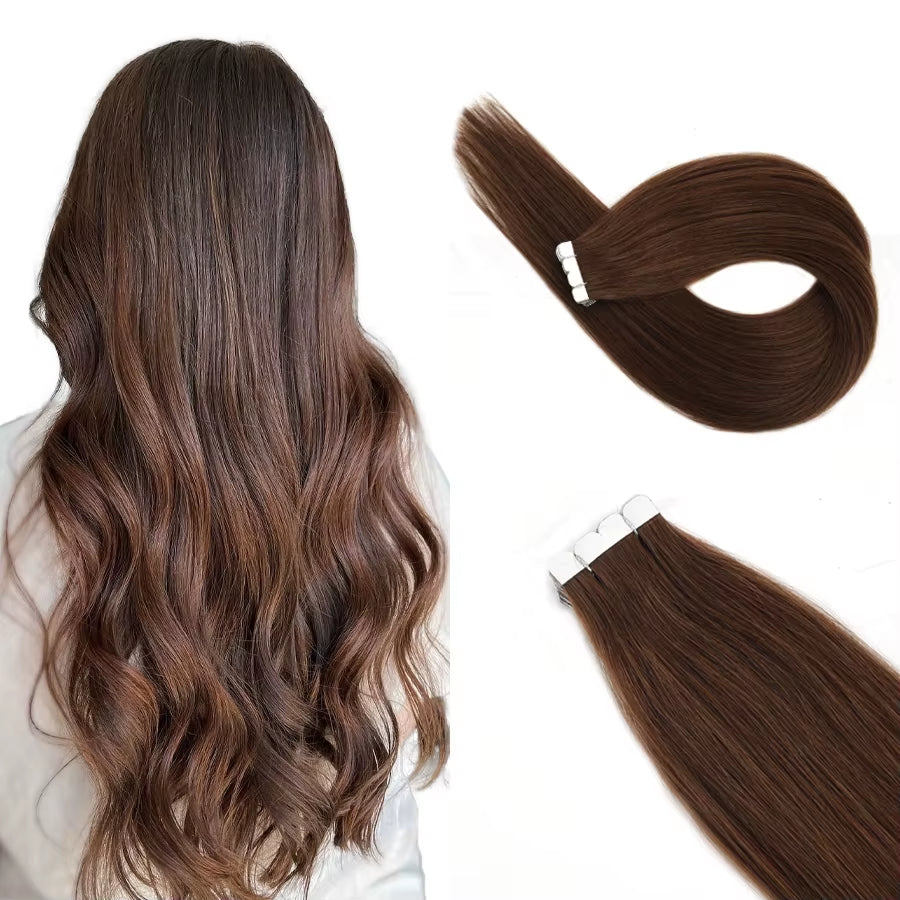 Mini Tape in Human Hair Extensions Straight Seamless Skin Weft Invisible Natural Non-Remy Human Hair Adhesive Extension