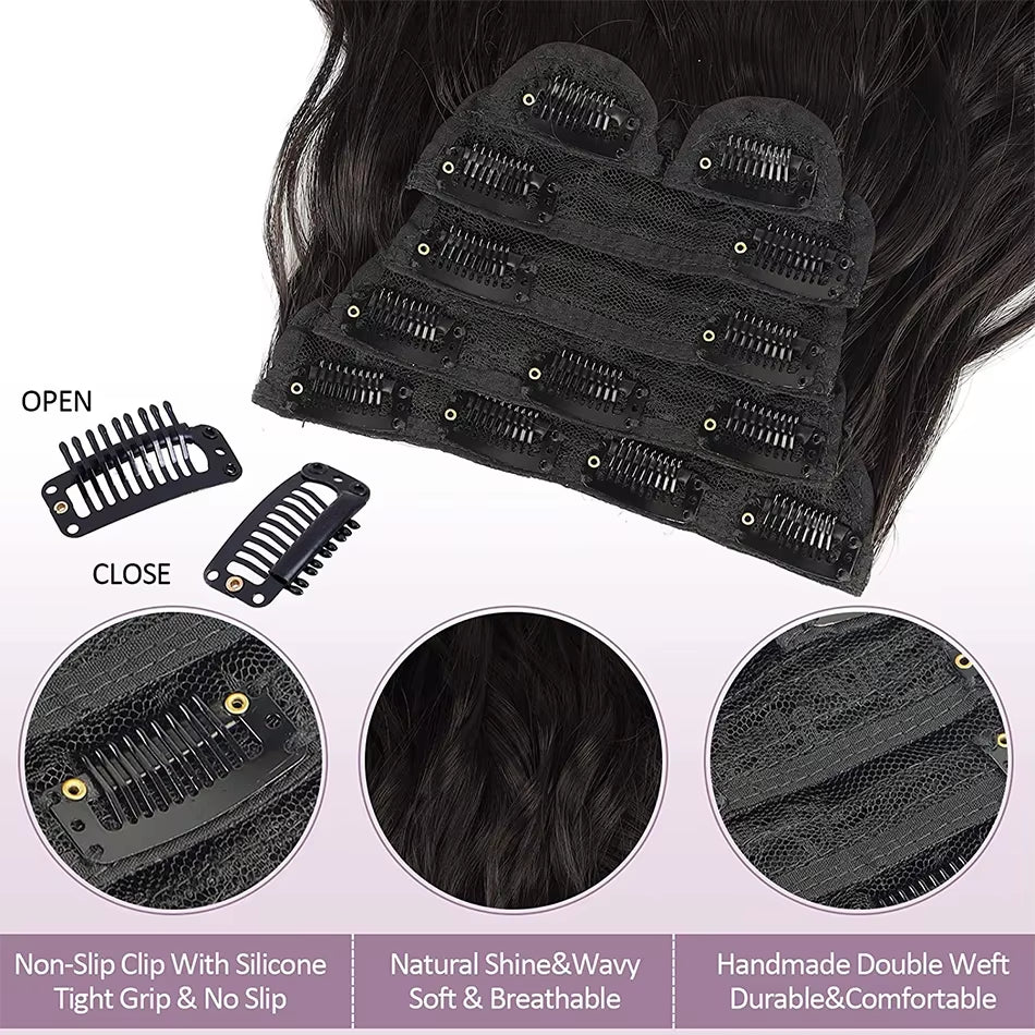 Extensions Long Synthetic Clip in Hair Wavy Clip in Hair Extensions 6Pcs/Set Piece Synthetic Ombre Blonde Brown Thick Hairpieces