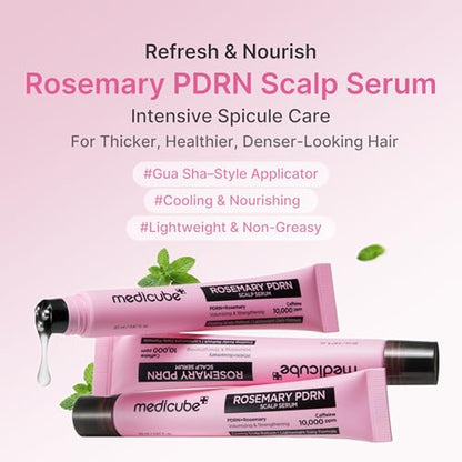 Rosemary PDRN Korean Hair Care Set: Shampoo, Conditioner & Serum | Amino Acids for Thicker, Fuller, Denser-Looking Hair | Cooling & Soothing Scalp Care for Flake-Prone Scalp | 3 Step Routine