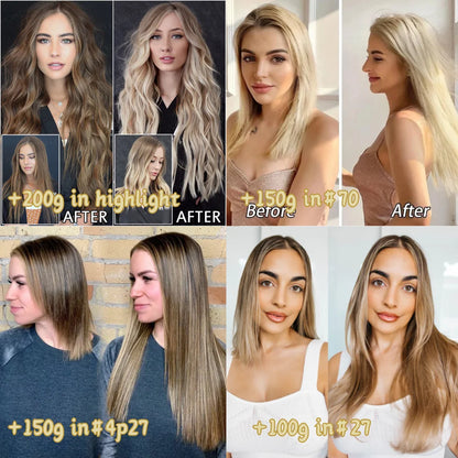 Human Hair Extensions Clip in Hair Extension Full Head Remy Hair Bleach Blonde for Women Straight 8"-24"