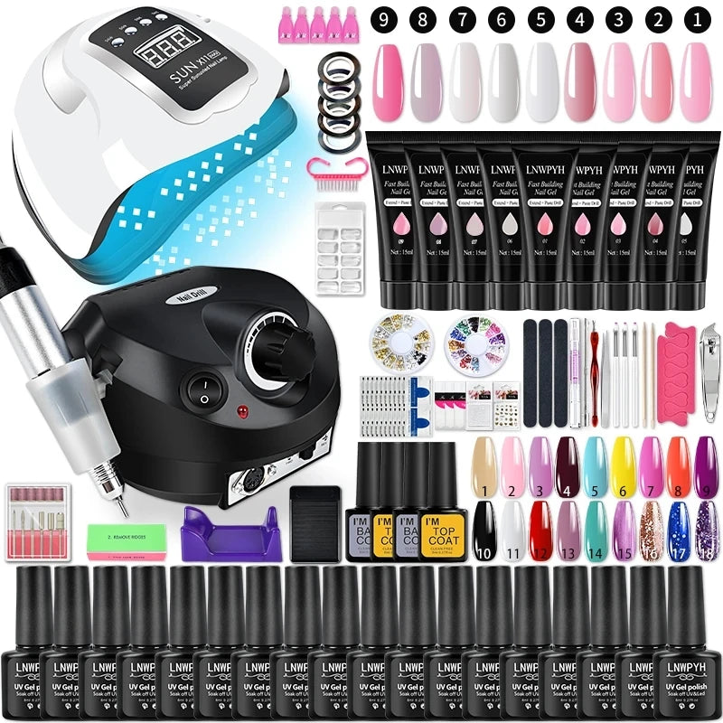 Gel Nail Polish Set Poly Nail Gel Kit with Nail Lamp Semi Permanent Gel Varnish Set Professional Nail Art Tools Kit Manicure Set