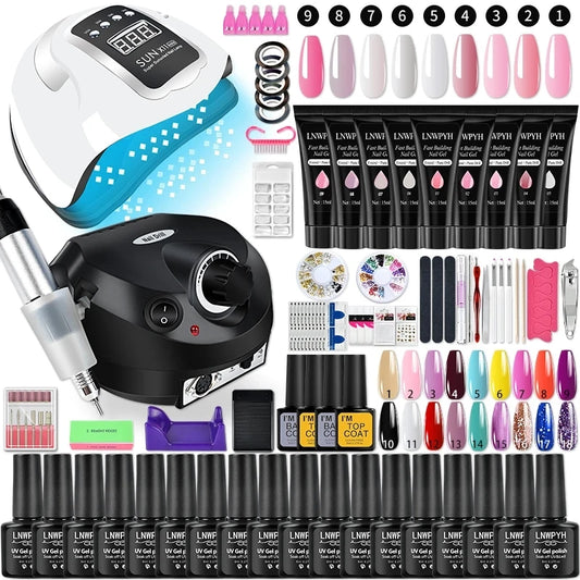 Gel Nail Polish Set Poly Nail Gel Kit with Nail Lamp Semi Permanent Gel Varnish Set Professional Nail Art Tools Kit Manicure Set