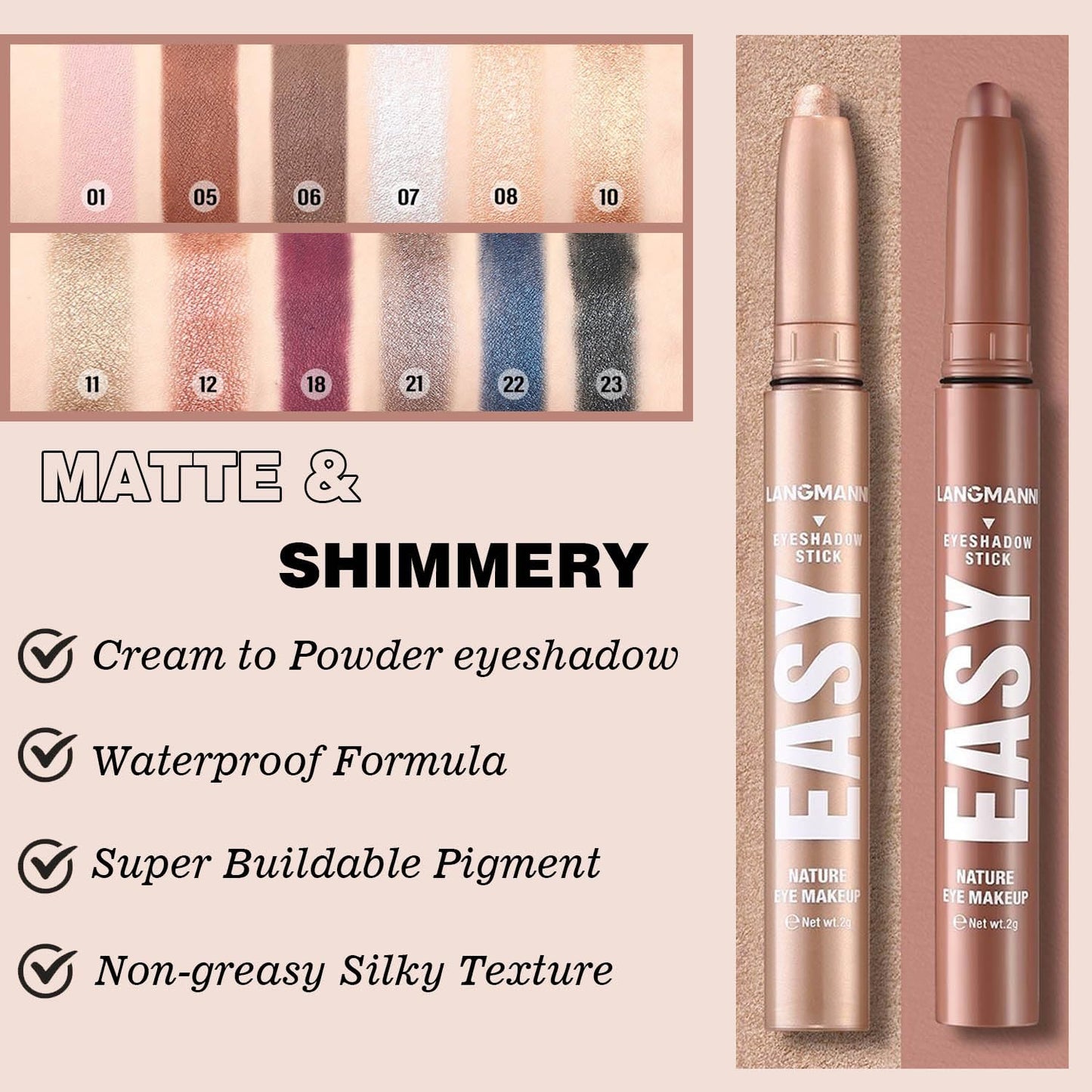 Brown Eyeshadow Stick Makeup,Matte Cream Eye Shadow Pencil,High Pigmented Crease Proof Glitter Eye Shadow Brightener Stick,Waterproof Long Lasting Eye Highlighter Crayon Eyeliner