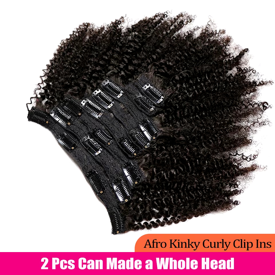 Afro Kinky Curly Clip Ins Hair Extension Human Hair  Mongolian Kinky Curly Human Hair Clip Ins Extension 120G Full Head